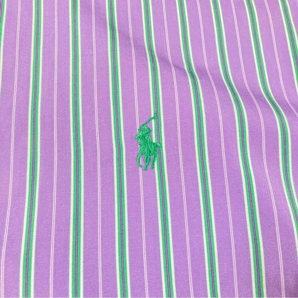 Ralph Lauren Classic Fit Button Up Striped Purple/Green Shirt Size 16.5 Large - Picture 3 of 10